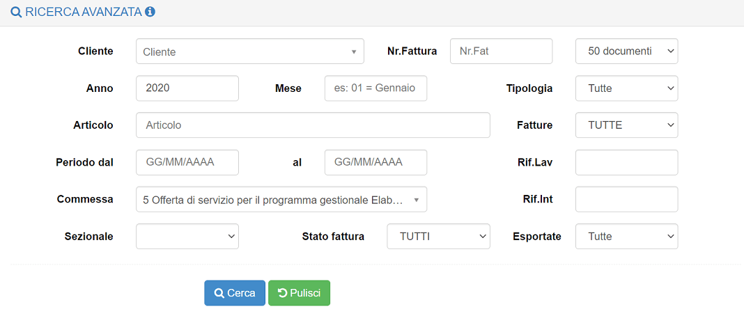 ricerca avanzata fatture